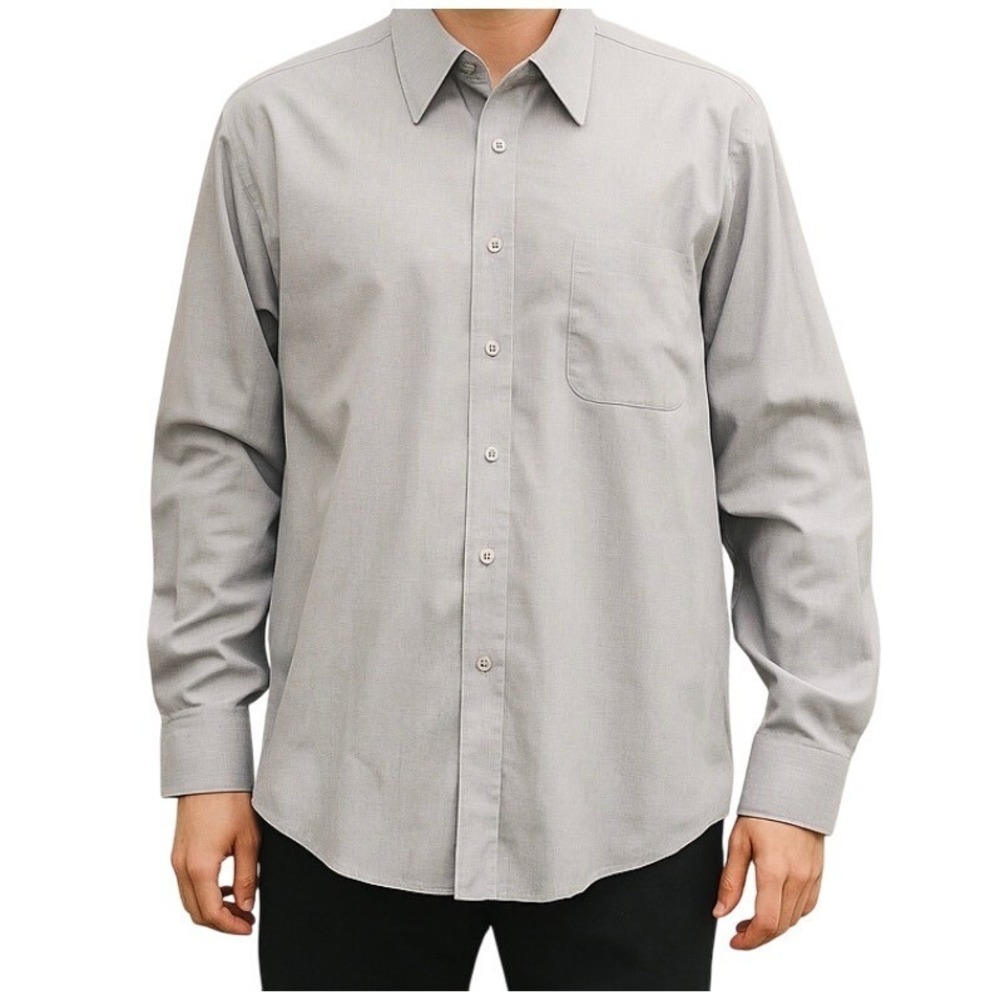 Pierre Cardin Mens Dress Shirt Long Sleeve Gray Button Up Tailored Korea Size‎ L